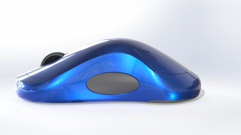 3D render of a blue ergonomic computer mouse